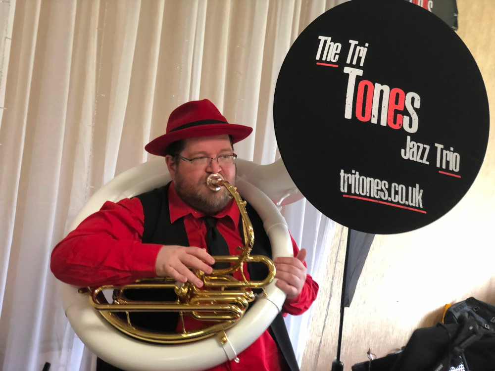 Sousaphone on a gig for Tri Tones Jazz.