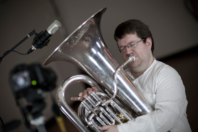 Tuba on a video shoot in Derbyshire.