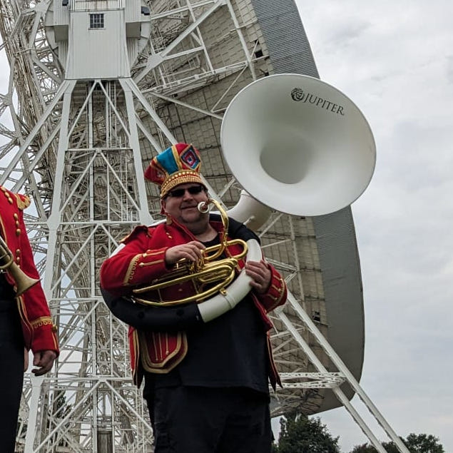 Sousaphone on a gig for Global Grooves at Jodrell Bank.